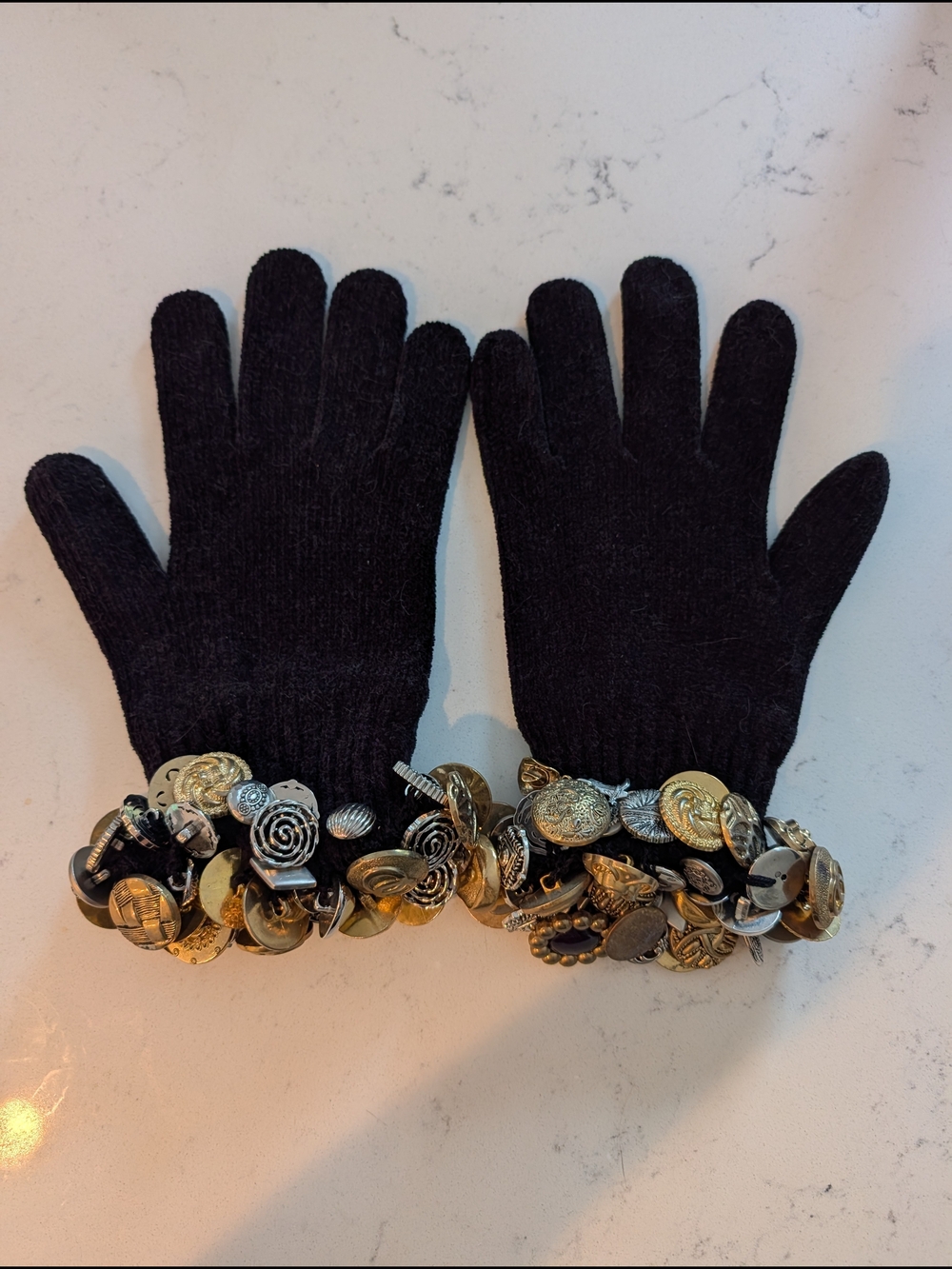 Hand-Made Chenille Gloves with Fun Vintage Button Cuffs